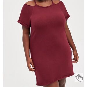 Torrid Cold Shoulder Burgundy Dress Cozy Fleece Wine